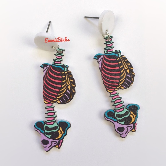 ✨3for$38 New Oddity Human Spine & Bones Illustrated Drop Dangle Earrings - Picture 2 of 10